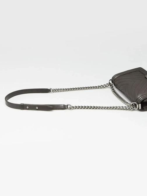 Chanel Grey Chevron Quilted Leather Medium Boy Bag - 6
