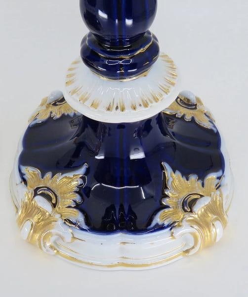 Gorgeous Pair late 1800s Meissen Cobalt Blue Gilt Tall Candlesticks - 3