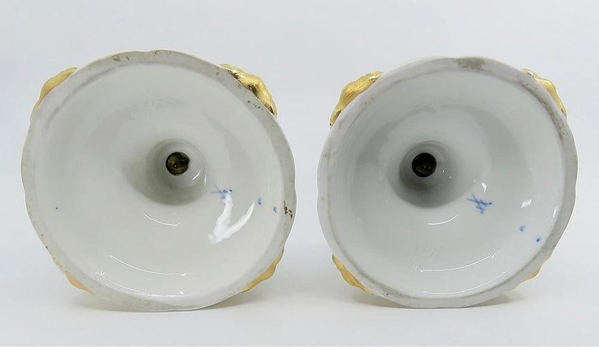 Gorgeous Pair late 1800s Meissen Cobalt Blue Gilt Tall Candlesticks - 6