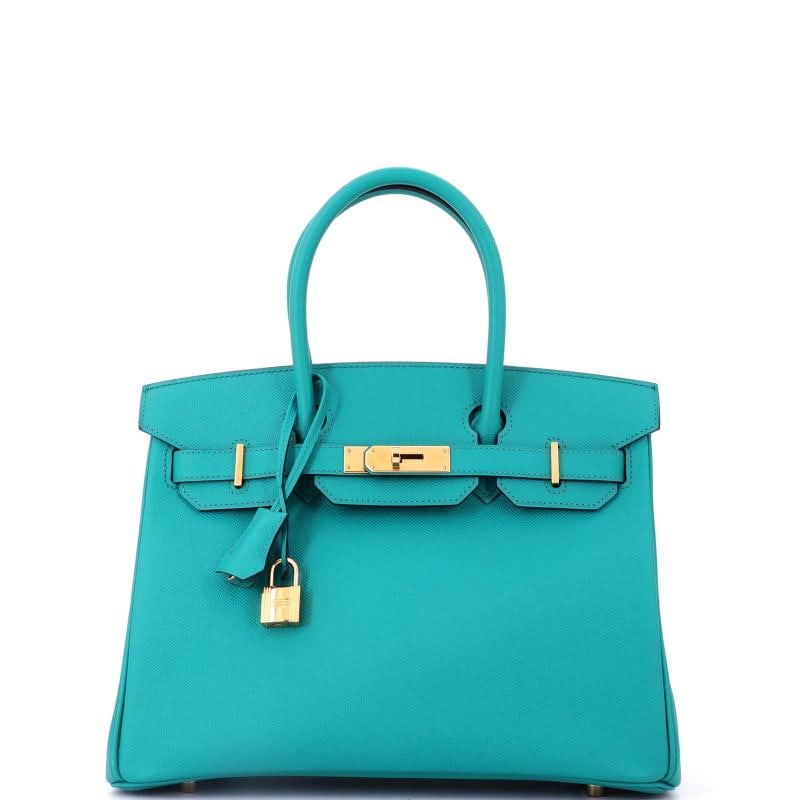 Hermes Birkin Handbag Blue Epsom with Gold Hardware 30: Condition: Pre-owned - Excellent,Brand: Hermes,Exterior Material: Leather,Style: Top Handle,Exterior Color: Blue,Department: Women,Size: 30,Accessories: Clochette, Keys, Lock