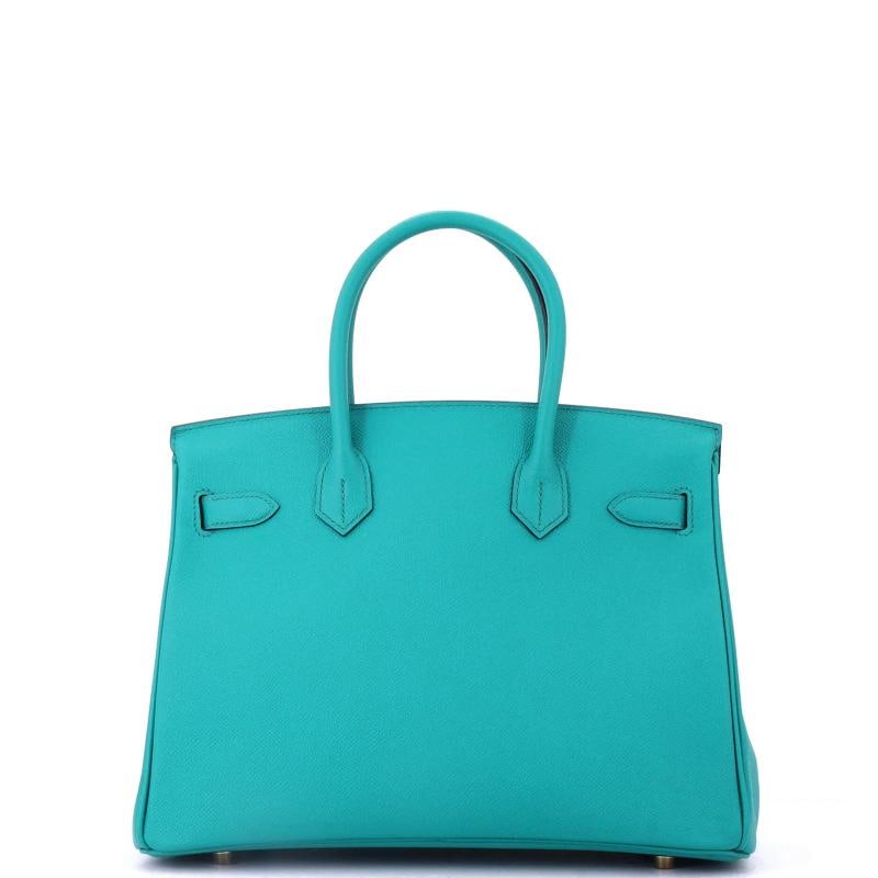 Hermes Birkin Handbag Blue Epsom with Gold Hardware 30 - 3