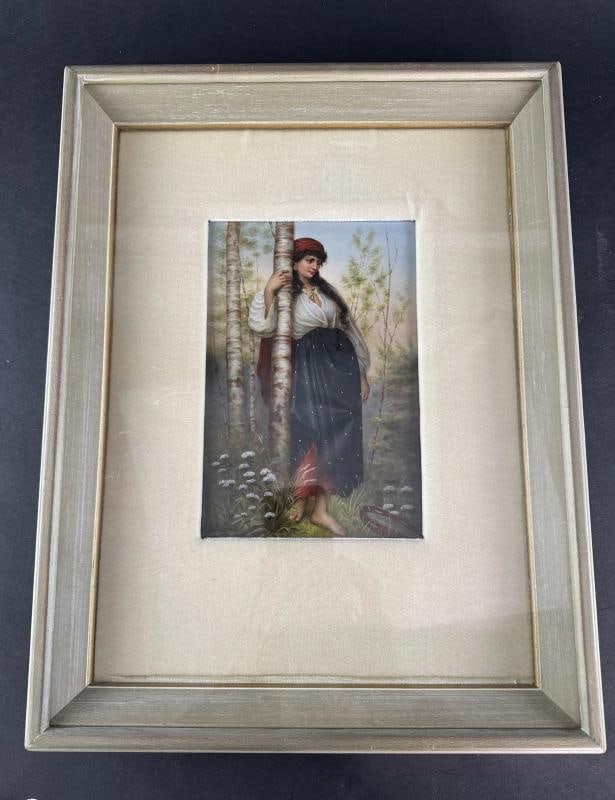 Stunning c1880 KPM Handpainted Gypsy Young Woman Framed Porcelain Plaque - 7