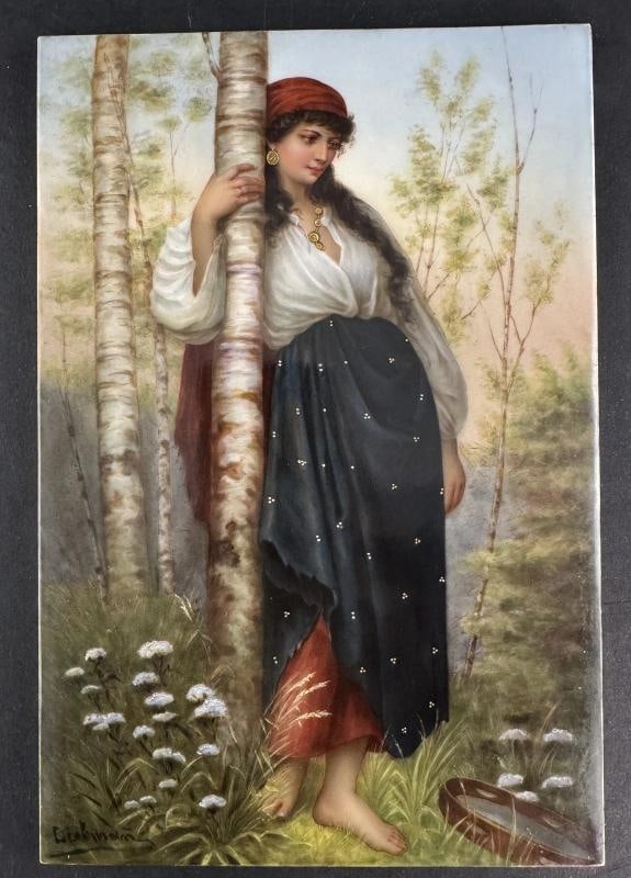 Stunning c1880 KPM Handpainted Gypsy Young Woman Framed Porcelain Plaque - 8