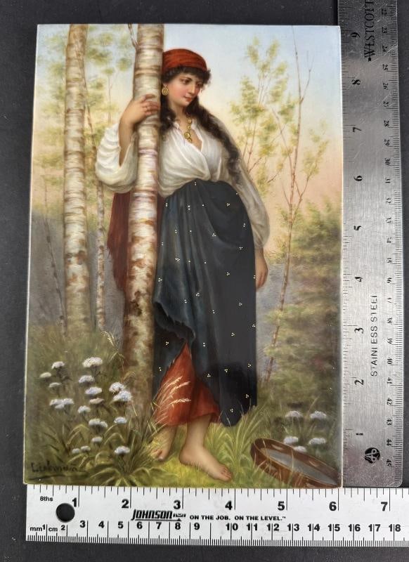Stunning c1880 KPM Handpainted Gypsy Young Woman Framed Porcelain Plaque - 9