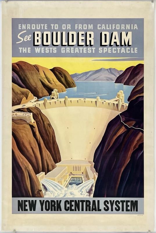 Original Vintage Poster SEE BOULDER DAM NEW YORK CENTRAL SYSTEM Rail Travel OL (1 of 5)
