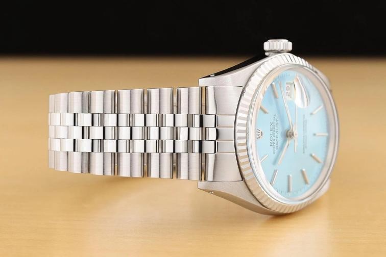 ROLEX MENS DATEJUST 16014 ICE BLUE DIAL 18K WHITE GOLD STEEL JUBILEE WATCH - 6