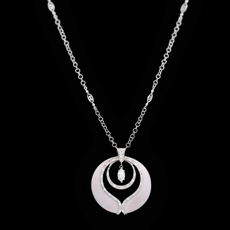 PHILLIPE CHARRIOL Marquise Diamond Pendant Necklace in 18kt White Gold 0.65 tcw: Condition: Pre-owned - Excellent,Certification: GIA,Metal: White Gold,Clarity: VS2,Main Stone Shape: Marquise,Modified Item: No,Necklace Length: 16 in,Length: 16 - 17.99",Pendant Shape: Circle,Length