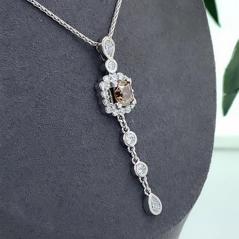 FOREVERMARK Cognac Fancy Dark Orangey Brown Cushion Diamond Pendant Necklace - 11
