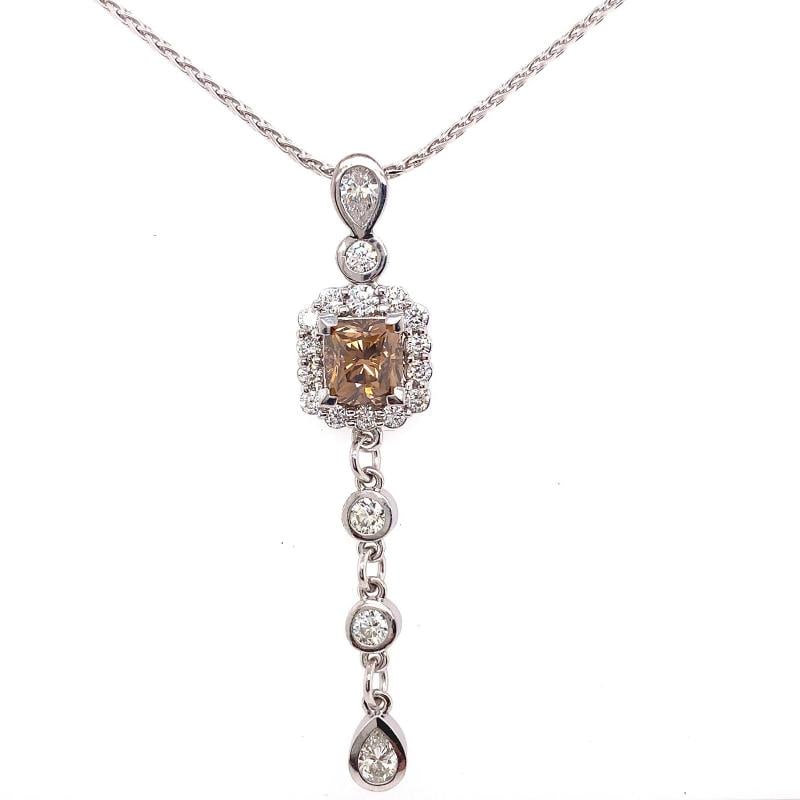 FOREVERMARK Cognac Fancy Dark Orangey Brown Cushion Diamond Pendant Necklace - 8