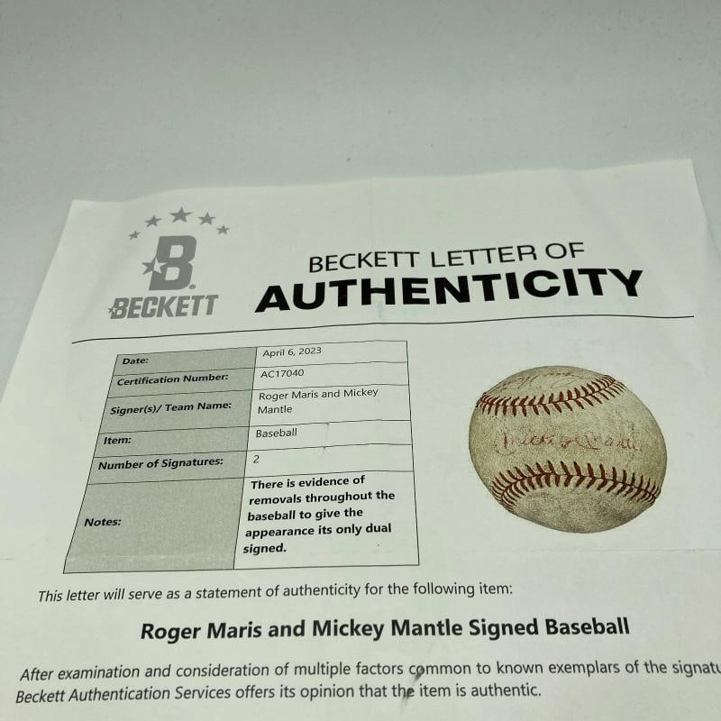 Mickey Mantle & Roger Maris Signed 1960's American League Cronin Baseball JSA - 9