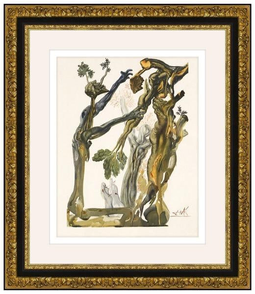 Salvador Dali Inferno Canto 13 Divine Comedry Signed Wood Engraving Framed Art: Condition: Used,Unit of Sale: Single Piece,Artist: Salvador Dali,Signed: Yes,Title: Inferno Canto 13,Material: River Paper,Certificate of Authenticity (COA): Yes,Item Length: 10.25