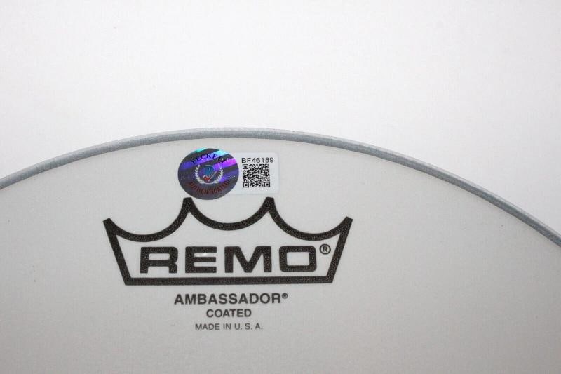 TAYLOR HAWKINS FOO FIGHTERS DRUMMER SIGNED REMO 10" DRUMHEAD BECKETT COA BAS - 3