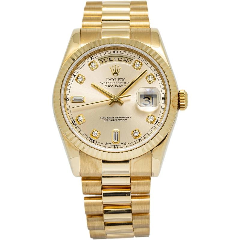 Rolex Day-Date 118238 18k YG President Silver Diamond Dial with Paper Unisex36mm: Condition: Pre-owned - Good: This item has been gently used but is in good condition. It might have a few signs of wear, like light scratches or tarnishing. ,Brand: Rolex,REFERENCE: 118238,Model: