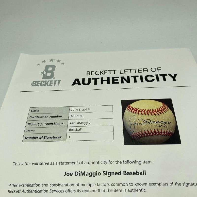 Nice Joe Dimaggio Signed Official American League Baseball Beckett COA - 4
