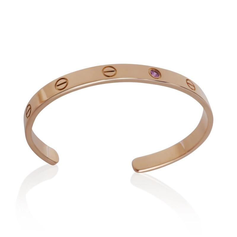 Cartier Rose Gold Pink Sapphire Love Cuff Bracelet - 4