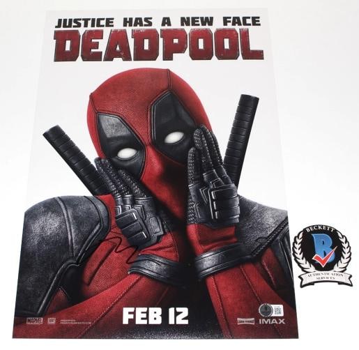RYAN REYNOLDS SIGNED 'DEADPOOL' 12x18 MOVIE POSTER BECKETT COA AUTOGRAPH BAS (1 of 4)