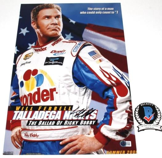 WILL FERRELL SIGNED TALLADEGA NIGHTS 12x18 MOVIE POSTER RICKY BOBBY BECKETT COA - 3