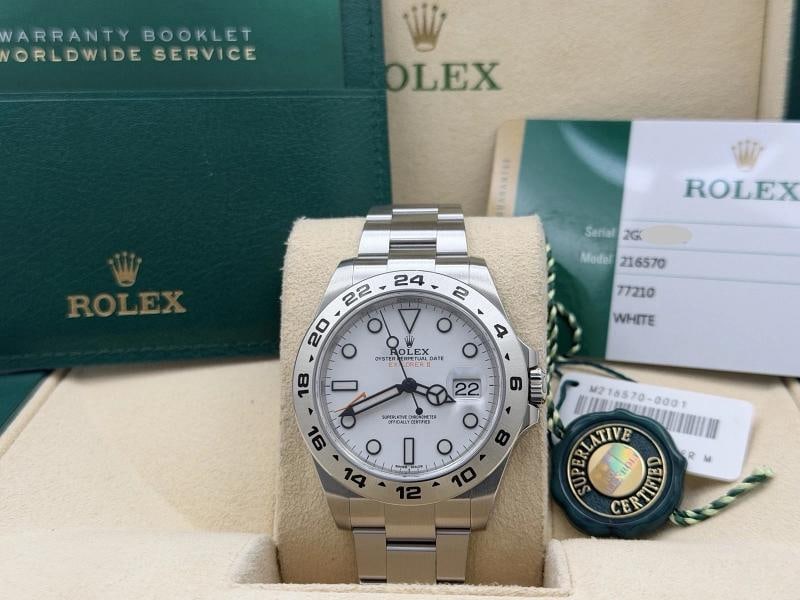 Rolex Explorer II 216570 42mm Polar White Dial Stainless Steel Box Paper: Condition: Pre-owned - Excellent,Bezel Color: Silver,Year Manufactured: 2010-2019,Band/Strap: Rolex Oyster,Case Color: Silver,Department: Men,Watch Shape: Round,Style: Casual, Classic, Dress/Formal,
