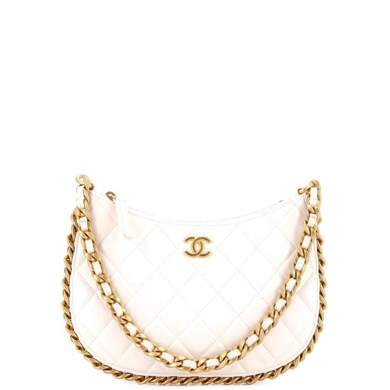 Chanel CC Chain Around Hobo Quilted Lambskin: Condition: Pre-owned - Good,Brand: Chanel,Exterior Material: Leather,Style: Hobos,Exterior Color: White,Department: Women,Size: Unknown