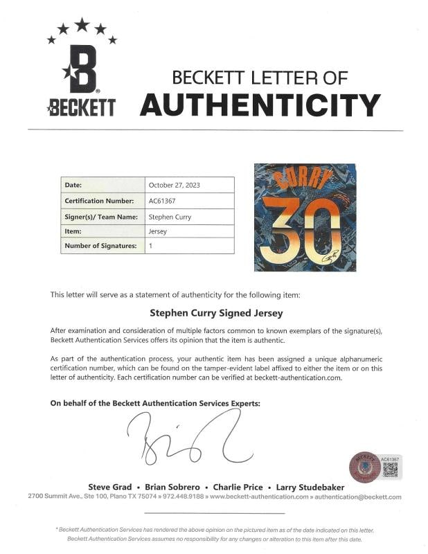 STEPHEN CURRY SIGNED GOLDEN STATE WARRIORS MVP EDITION JERSEY BECKETT COA STEPH - 6
