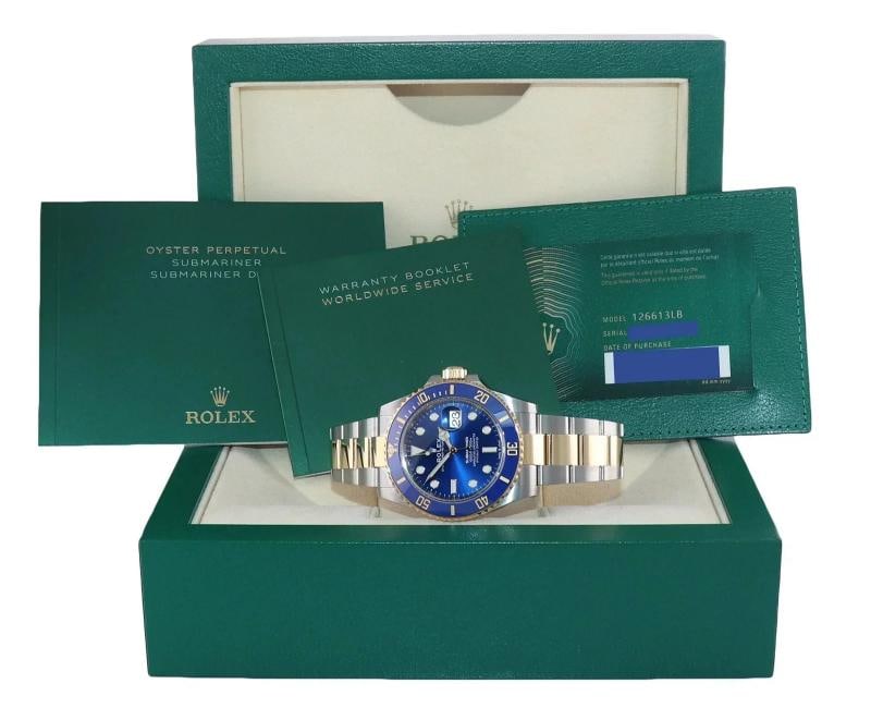 2021 NEW PAPERS Rolex Submariner 41mm Blue 126613LB Two Tone Gold Steel Watch - 7