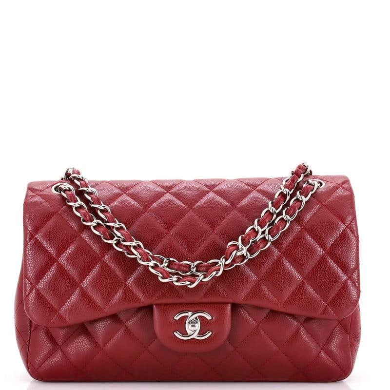 Chanel Classic Double Flap Bag Quilted Caviar Jumbo: Condition: Pre-owned - Excellent,Brand: Chanel,Exterior Material: Leather,Style: Shoulder Bags,Exterior Color: Red,Department: Women,Size: Jumbo,Accessories: Authenticity Card