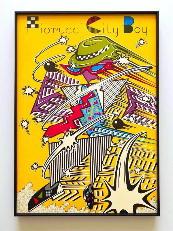 FIORUCCI RARE 1980 POSTMODERN NEW WAVE FASHION FRAMED LITHO PRINT POP ART POSTER: Condition: Used,Country of Origin: Italy,Unit of Sale: Single-Piece Work,Size: Medium (up to 36in.),Signed: No,Color: Multi-Color,Date of Creation: 1970-1989,Title: " City Boy ",Material: