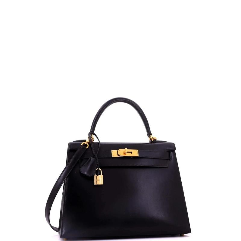 Hermes Kelly Handbag Black Box Calf with Gold Hardware 28 - 3
