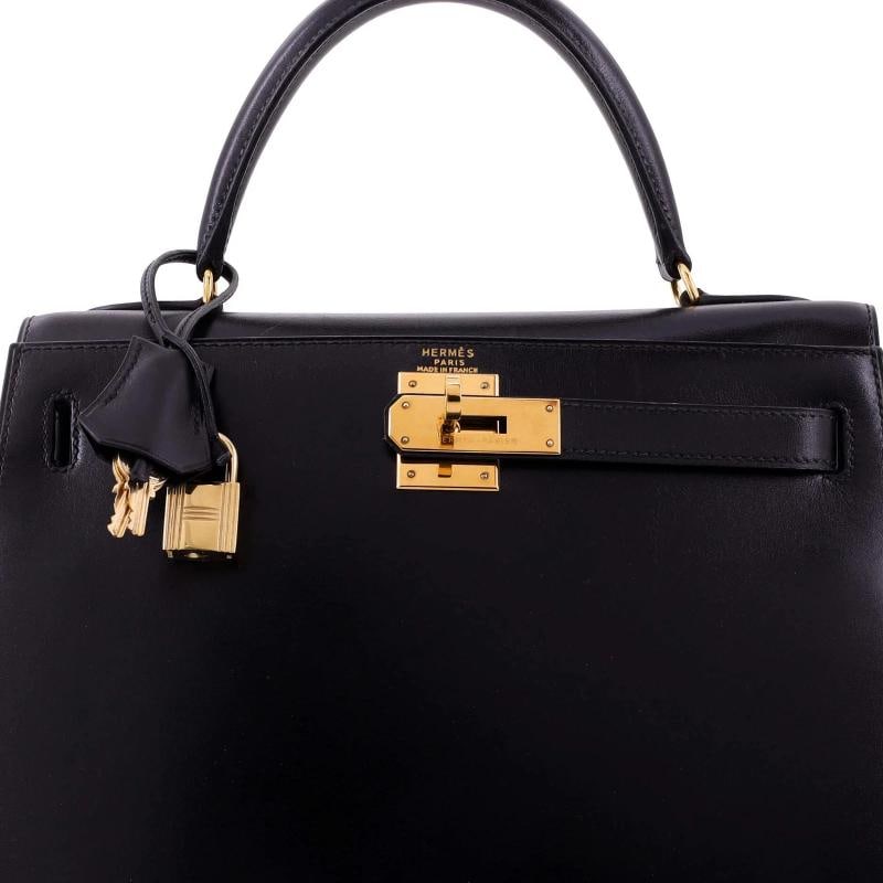 Hermes Kelly Handbag Black Box Calf with Gold Hardware 28 - 6