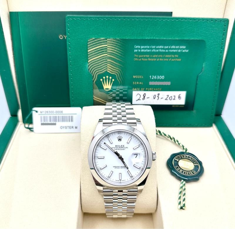 2026 New Rolex Datejust 41 126300 White Dial Jubilee Stainless Steel Box Paper: Condition: New with box and papers: This item is brand new and has never been worn. It still has the original packaging. ,Bezel Color: Silver,Year Manufactured: 2026,Band/Strap: Rolex Jubilee,Case Col