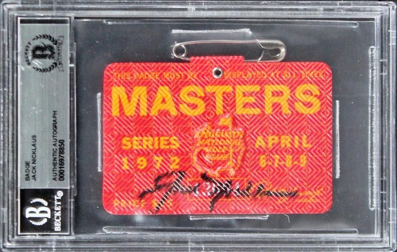 Jack Nicklaus Signed 1972 Masters Augusta National Badge Ticket BAS Slabbed (1 of 2)