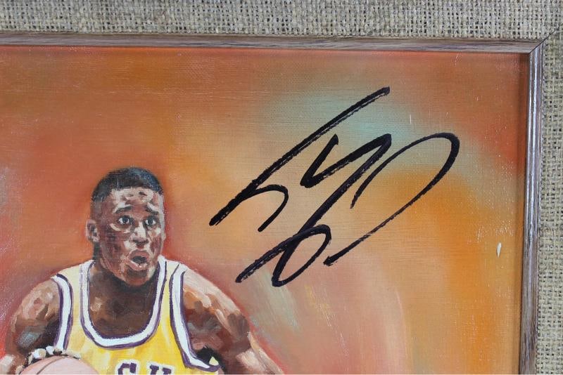 LSU Shaquille O'Neal Authentic Signed 16x20 Hand Painted Canvas BAS Witnessed - 3