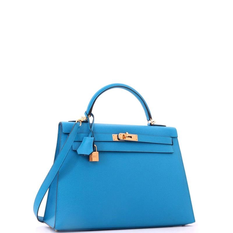 Hermes Kelly Handbag Blue Epsom with Gold Hardware 32 - 2
