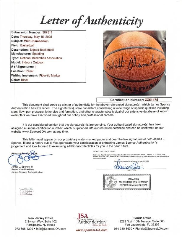 Lakers Wilt Chamberlain Authentic Signed Spalding I/O Basketball JSA #ZZ51475 - 5