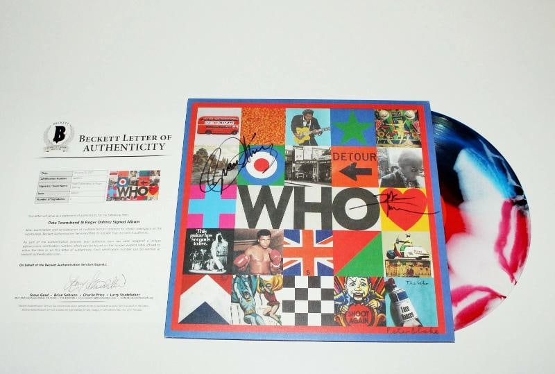 THE WHO ROGER DALTREY PETE TOWNSHEND SIGNED DETOUR MARBLE VINYL LP BECKETT COA - 2