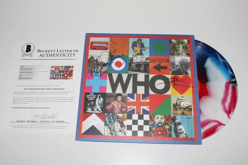 THE WHO ROGER DALTREY PETE TOWNSHEND SIGNED DETOUR MARBLE VINYL LP BECKETT COA - 3