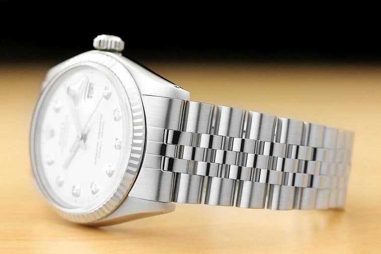 MENS ROLEX DATEJUST WHITE DIAMOND 18K WHITE GOLD BEZEL STAINLESS STEEL WATCH - 4