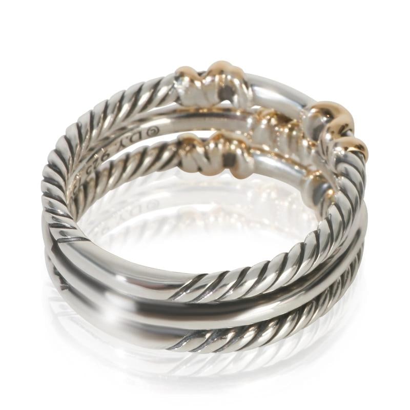 David Yurman Yellow Gold & Sterling Silver Diamond Petite Helena 3 Row Ring - 3