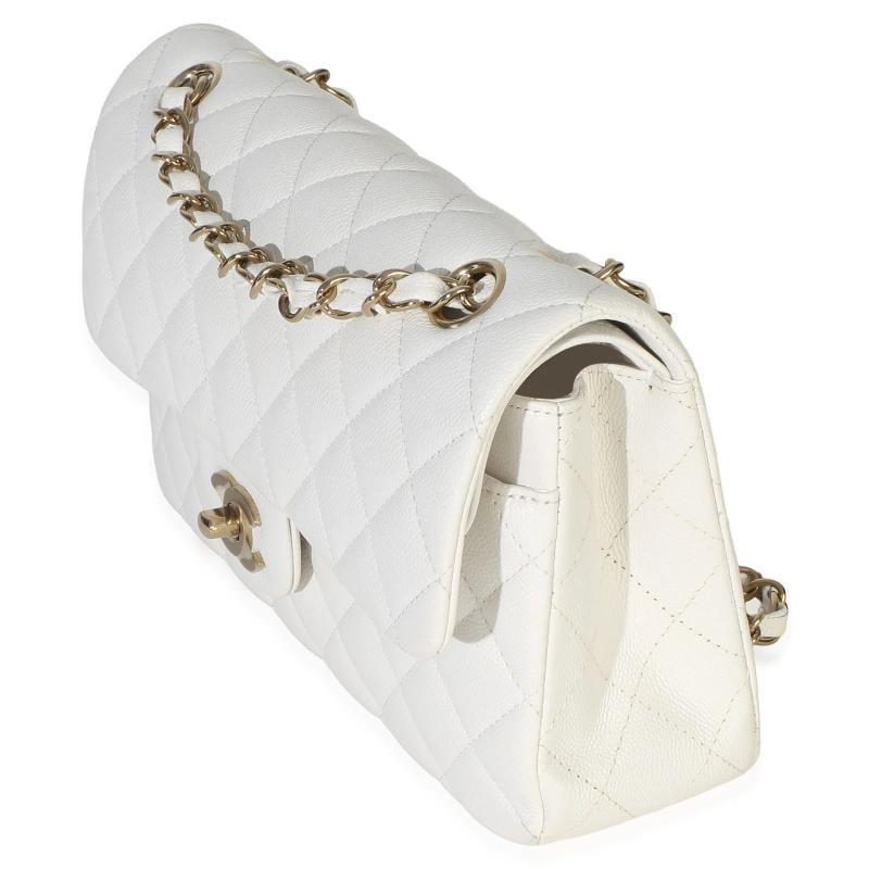 Chanel White Quilted Caviar Small Classic Double Flap Handbag - 3