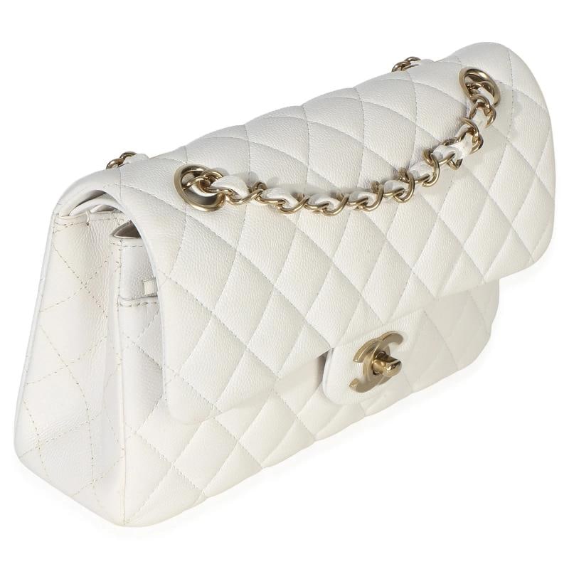 Chanel White Quilted Caviar Small Classic Double Flap Handbag - 4