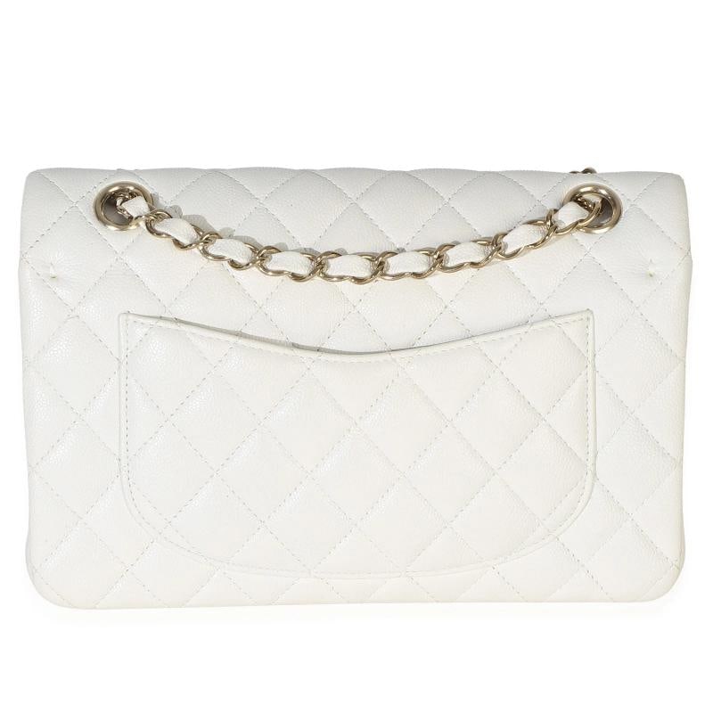 Chanel White Quilted Caviar Small Classic Double Flap Handbag - 5