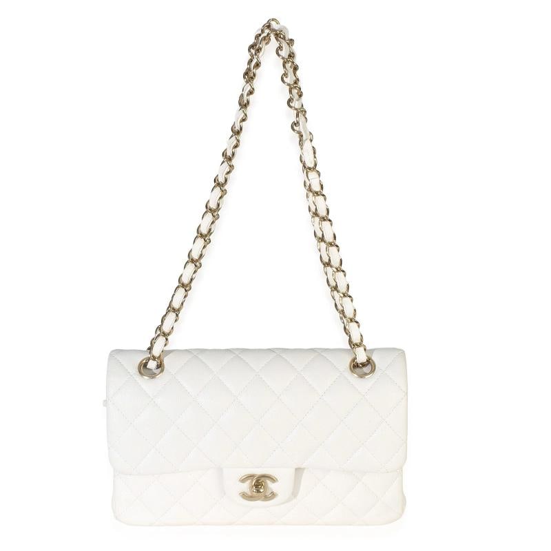 Chanel White Quilted Caviar Small Classic Double Flap Handbag - 6
