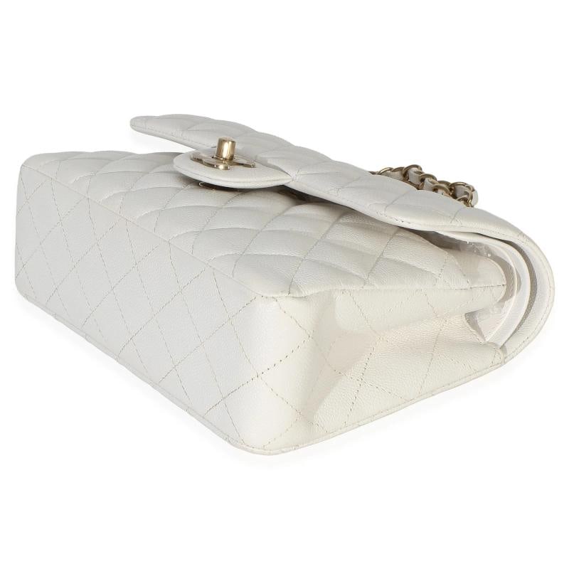 Chanel White Quilted Caviar Small Classic Double Flap Handbag - 7