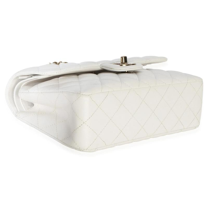 Chanel White Quilted Caviar Small Classic Double Flap Handbag - 8