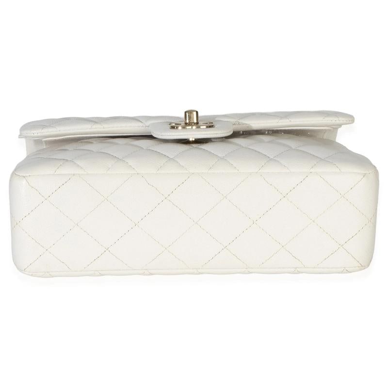 Chanel White Quilted Caviar Small Classic Double Flap Handbag - 9