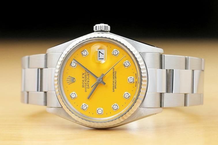 MENS ROLEX DATEJUST YELLOW DIAL 18K WHITE GOLD SS DIAMOND WATCH w/OYSTER BAND - 3