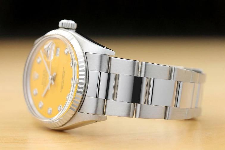 MENS ROLEX DATEJUST YELLOW DIAL 18K WHITE GOLD SS DIAMOND WATCH w/OYSTER BAND - 4