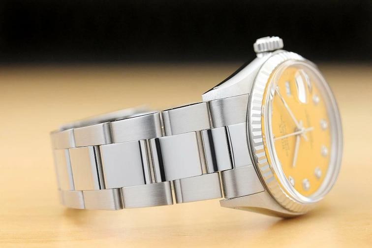 MENS ROLEX DATEJUST YELLOW DIAL 18K WHITE GOLD SS DIAMOND WATCH w/OYSTER BAND - 6