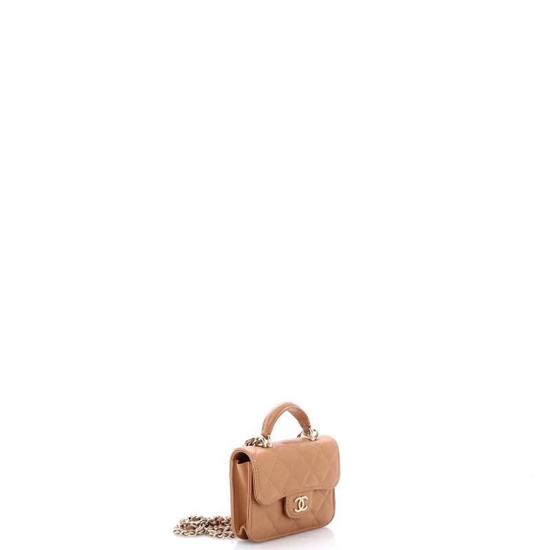 Chanel Top Handle Flap Coin Purse with Chain Quilted Lambskin - 2