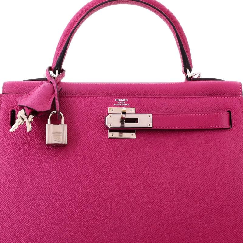 Hermes Kelly Handbag Pink Epsom with Palladium Hardware 28 - 6